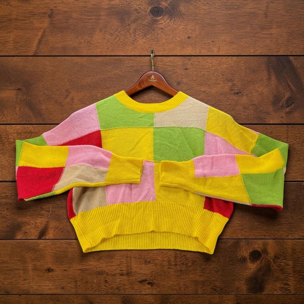 NEW Zara Womens Cropped Patchwork Color Block Knit Sweater Wool Alpaca Blend S